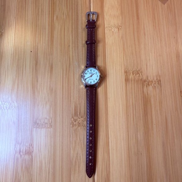 Vintage Timex Easy Reader Silver/Gold Watch, Brown Leather, 24mm - Picture 2 of 5